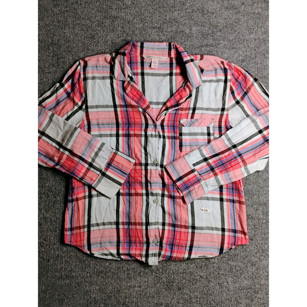 Victoria's Secret Pink Plaid Button Up Shirt Women's Medium Long Sleeve Cotton